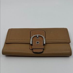 Coach Tan Leather Wallet with Silver Buckle
